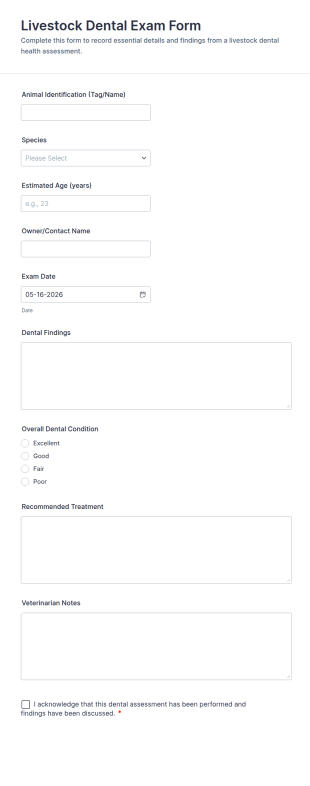 Livestock Dental Exam Form Template