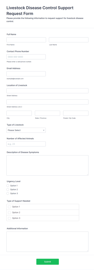 Livestock Disease Control Support Request Form Template