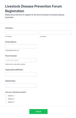 Livestock Disease Prevention Forum Registration Form Template