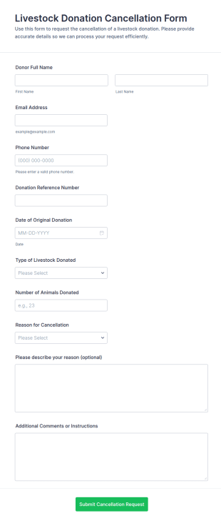 Livestock Donation Cancellation Form Template