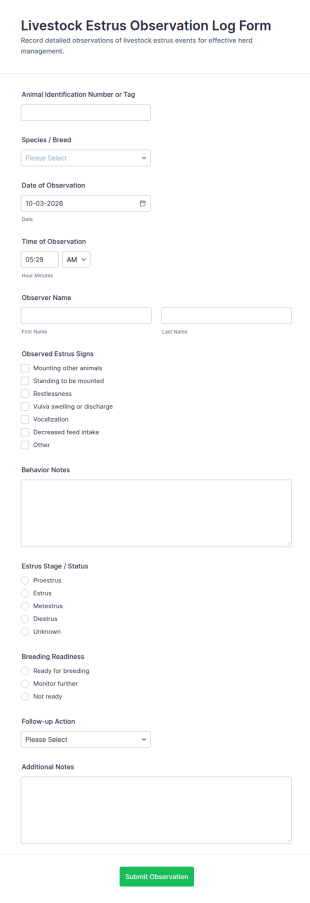Livestock Estrus Observation Log Form Template