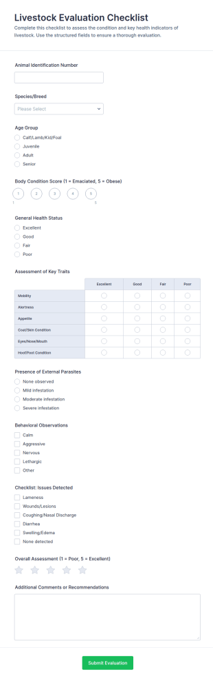 Livestock Evaluation Checklist Form Template