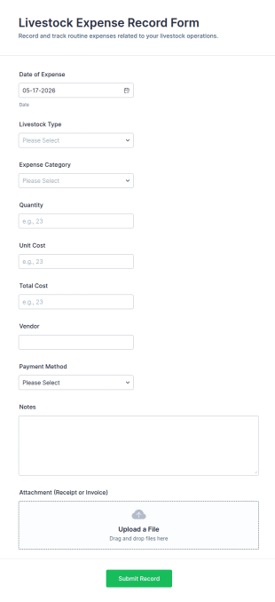 Livestock Expense Record Form Template
