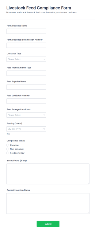 Livestock Feed Compliance Form Template