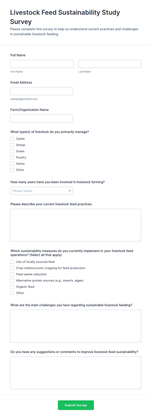 Livestock Feed Sustainability Study Survey Form Template