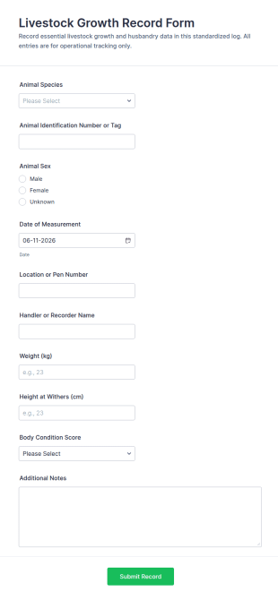 Livestock Growth Record Form Template