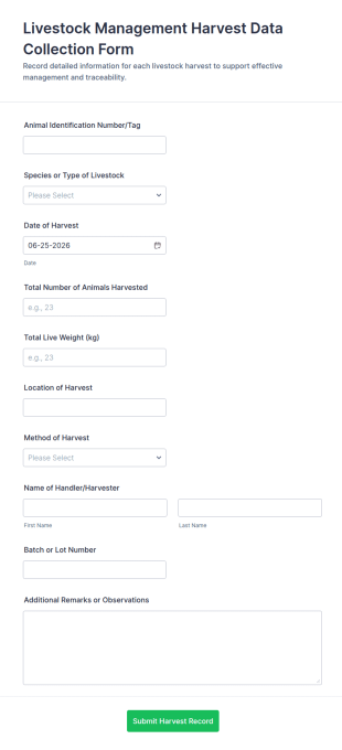 Livestock Harvest Data Collection Form Template