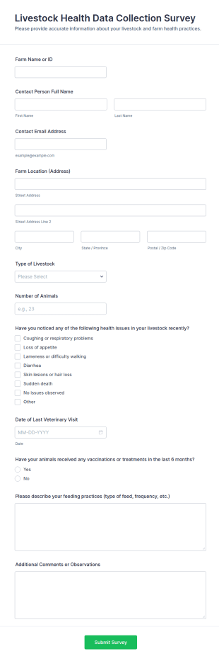 Livestock Health Data Collection Survey Form Template