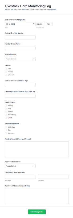 Livestock Herd Monitoring Log Form Template