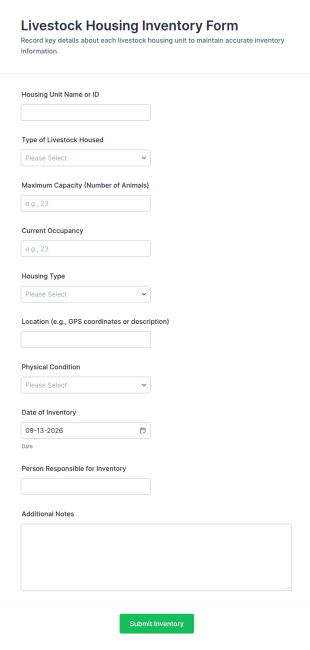 Livestock Housing Inventory Form Template