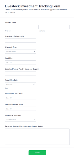 Livestock Investment Tracking Form Template