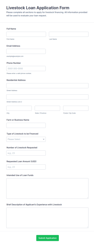 Livestock Loan Application Form Template