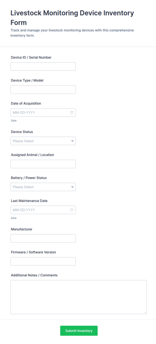 Livestock Monitoring Device Inventory Form Template
