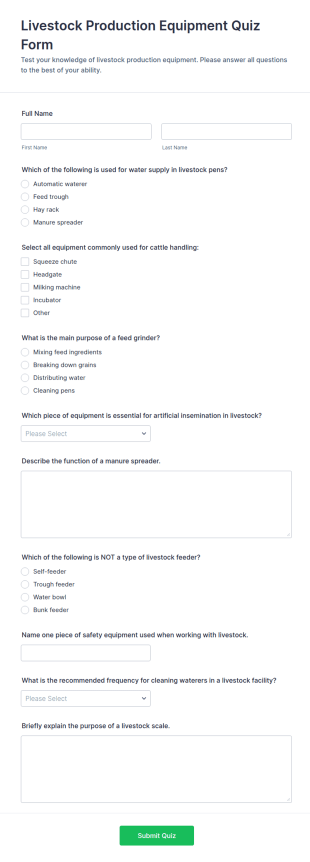 Livestock Production Equipment Quiz Form Template