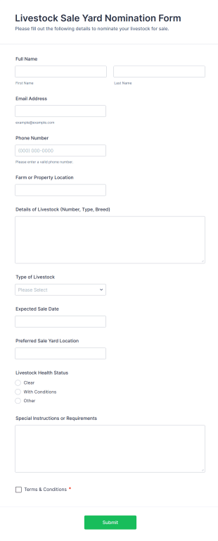 Livestock Sale Yard Nomination Form Template