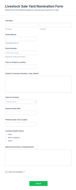 Livestock Sale Yard Nomination Form Template