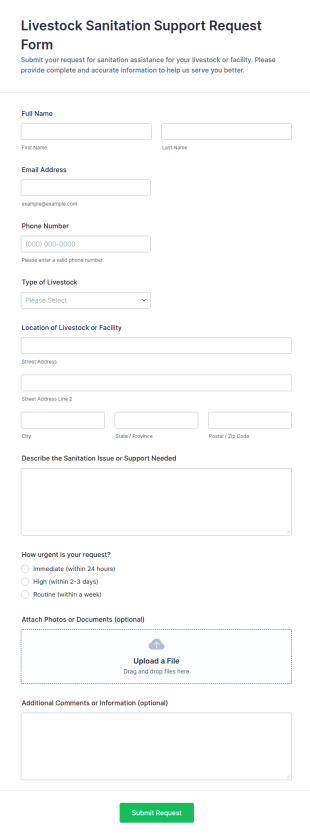 Livestock Sanitation Support Request Form Template