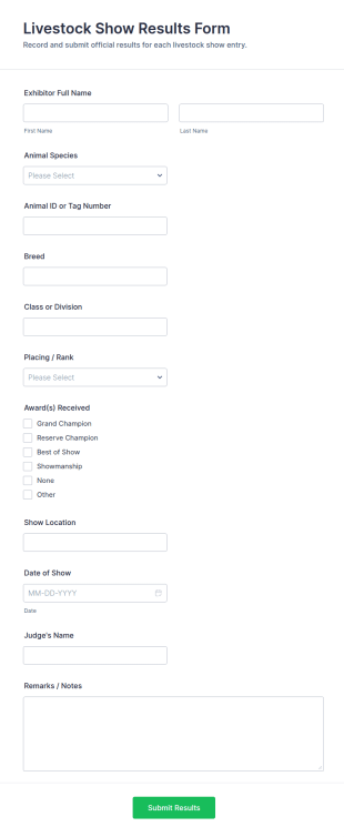 Livestock Show Results Form Template