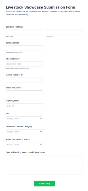 Livestock Showcase Submission Form Template