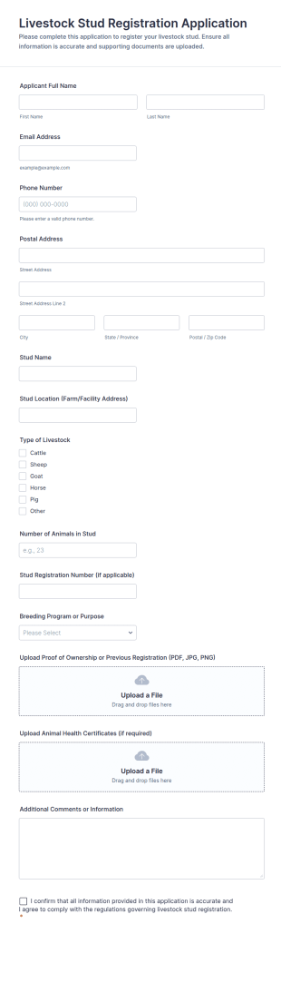 Livestock Stud Registration Application Form Template