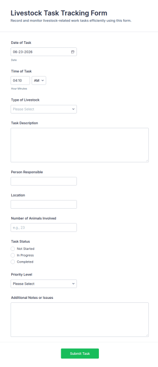 Livestock Task Tracking Form Template