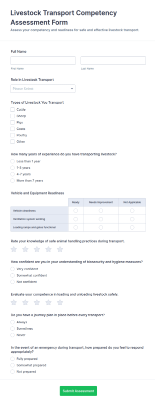 Livestock Transport Competency Assessment Form Template