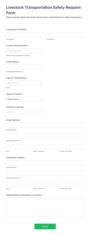 Livestock Transportation Safety Request Form Template
