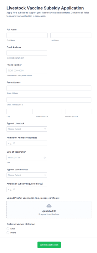 Livestock Vaccine Subsidy Application Form Template