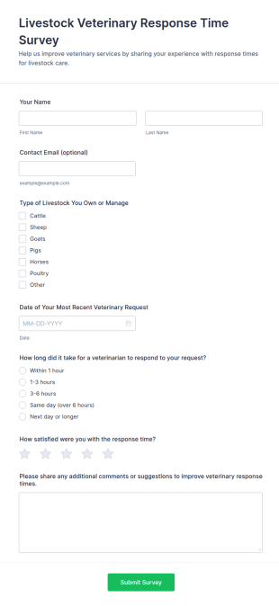 Livestock Veterinary Response Time Survey Form Template