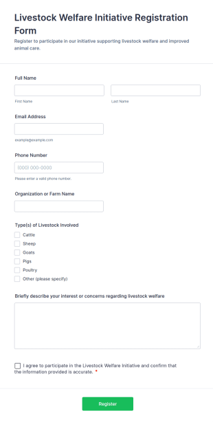 Livestock Welfare Initiative Registration Form Template
