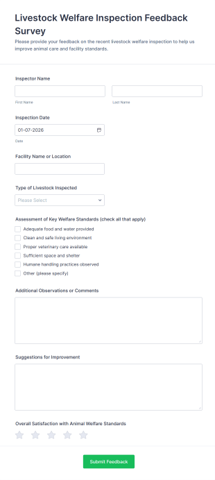 Livestock Welfare Inspection Feedback Survey Form Template