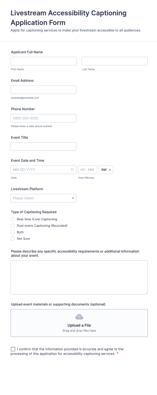 Livestream Accessibility Captioning Application Form Template