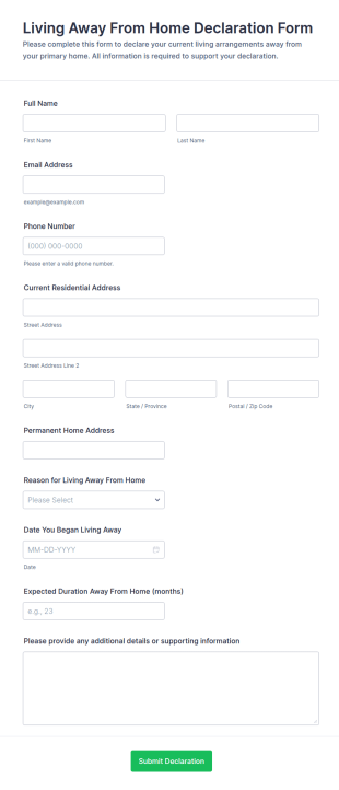 Living Away From Home Declaration Form Template