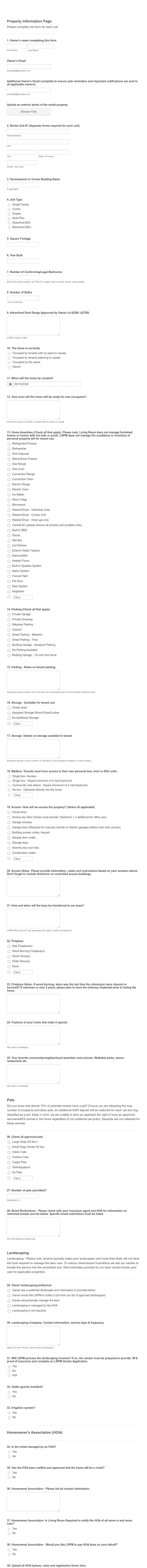 Living Room Property Management Property Information Form Template