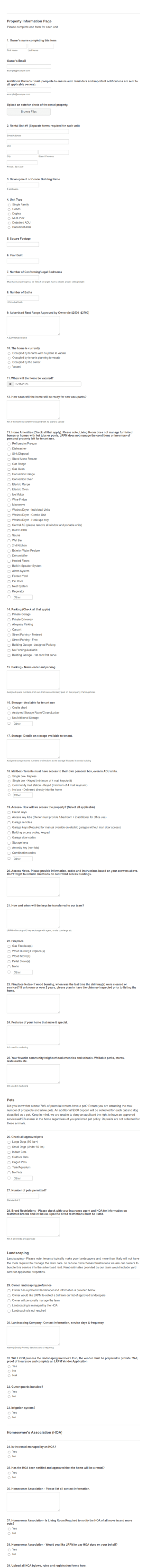 Living Room Property Management Property Information Form Template