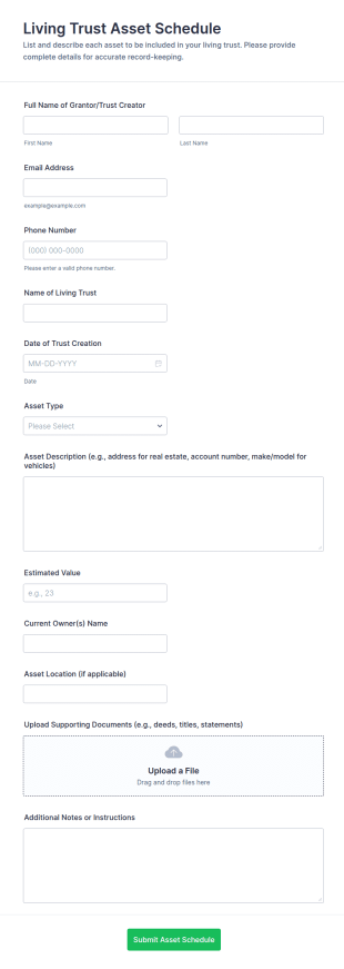 Living Trust Asset Schedule Form Template