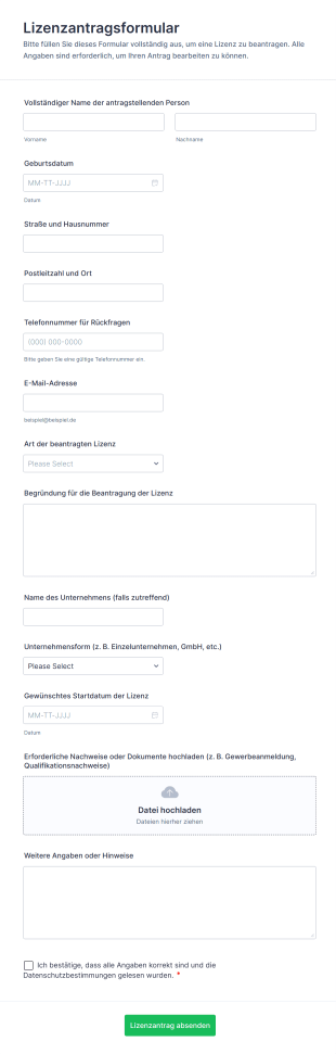 Lizenzantragsformular