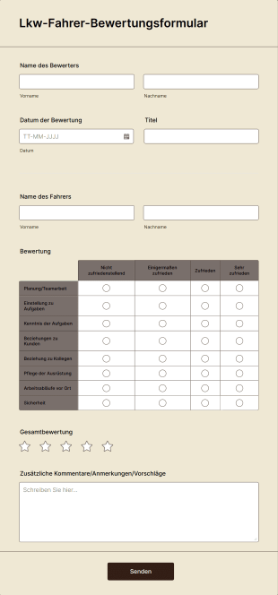 Lkw Fahrer Bewertungsformular Form Template
