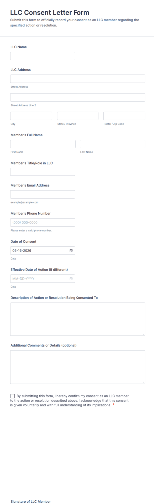 LLC Consent Letter Form Template