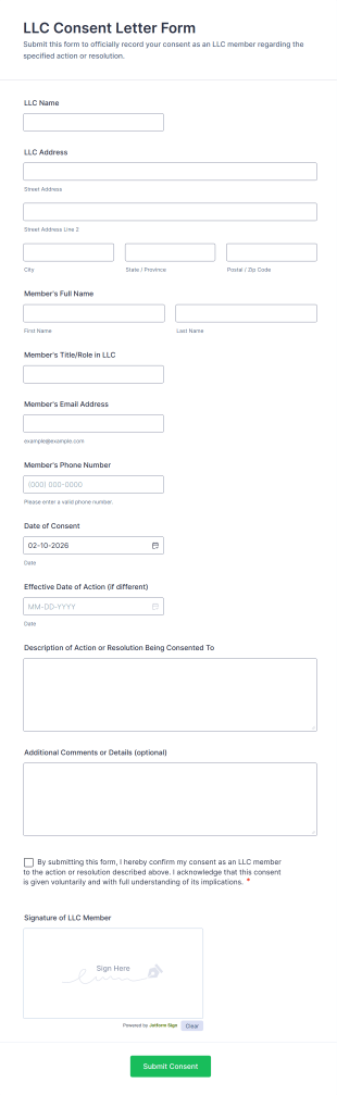 LLC Consent Letter Form Template