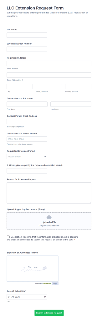 LLC Extension Request Form Template