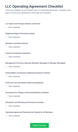 LLC Operating Agreement Checklist Form Template
