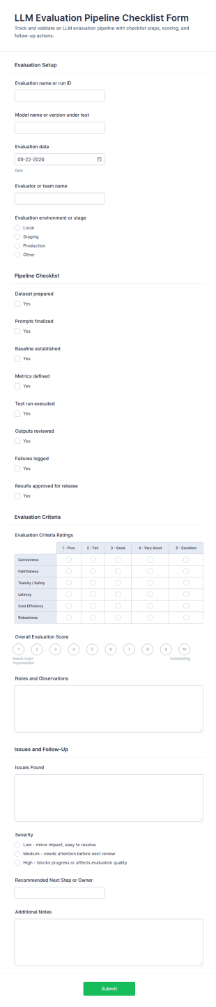 LLM Evaluation Pipeline Checklist Form Template
