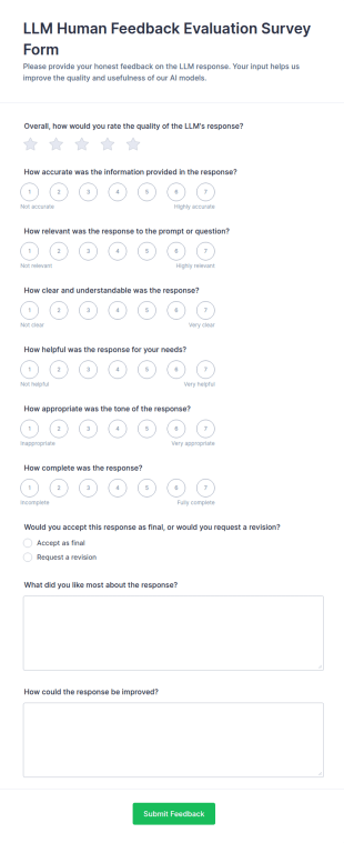 LLM Human Feedback Evaluation Survey Form Template