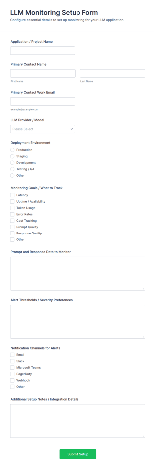 LLM Monitoring Setup Request Form Template