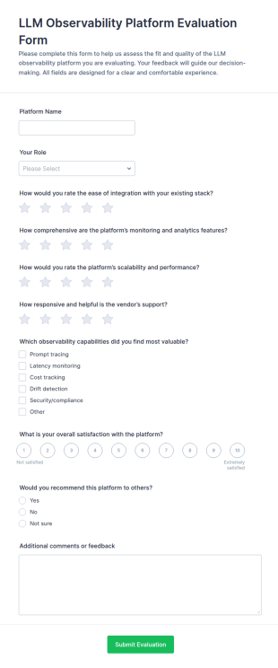 LLM Observability Platform Evaluation Form Template