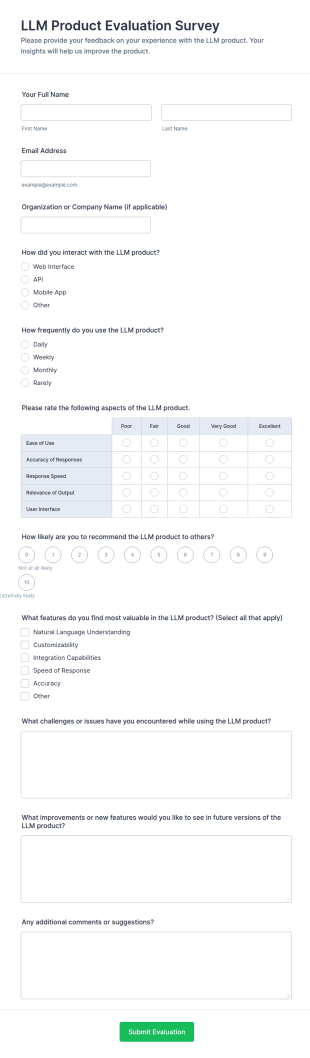 LLM Product Evaluation Survey Form Template