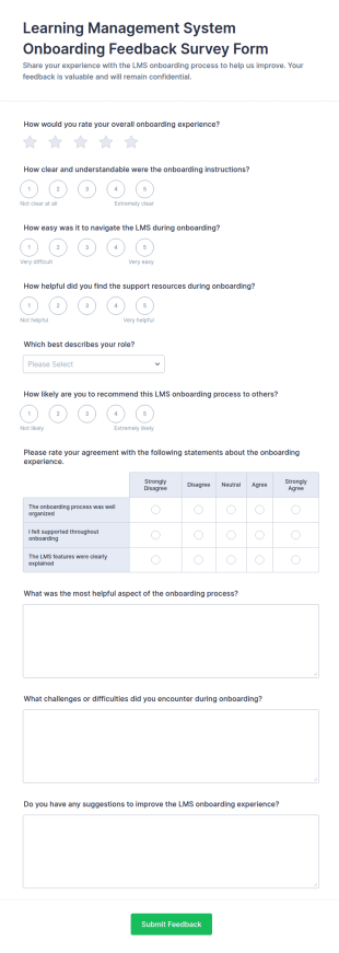 LMS Onboarding Feedback Survey Form Template