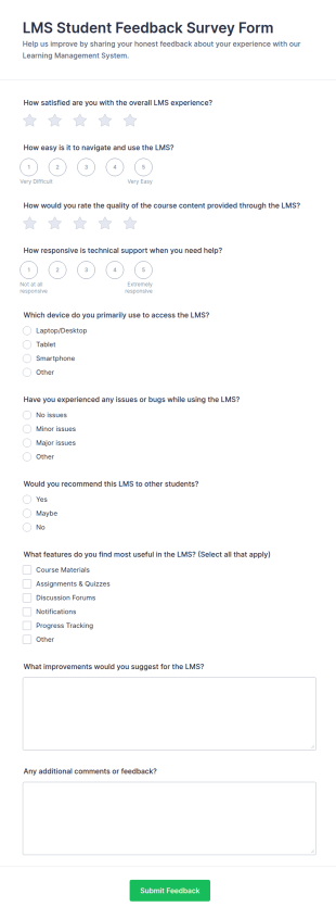 LMS Student Feedback Survey Form Template
