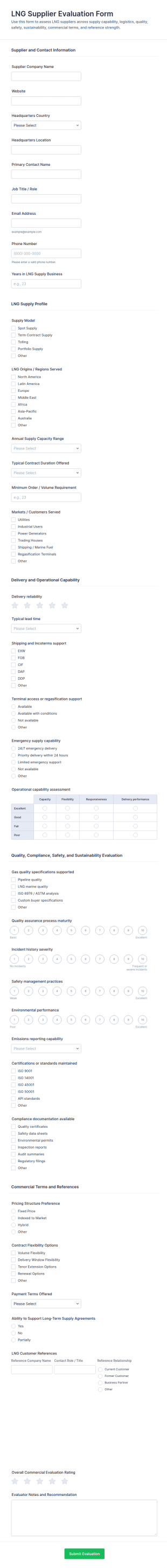 LNG Supplier Evaluation Form Template